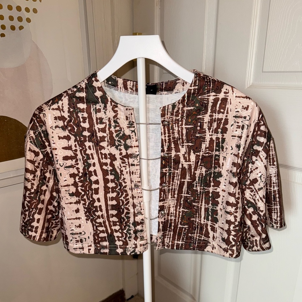 Short Printed Crop Jacket - Pink Brown